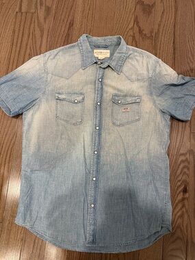 Ralph Lauren Men's Large Light Blue Denim Western Shirt - Vintage Style